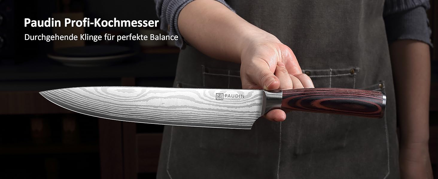 PAUDIN Profi Кухонний ніж 23см з нержавіючої сталі, ергономічна ручка, для професіоналів та любителів, ідеальний подарунок для кулінарів