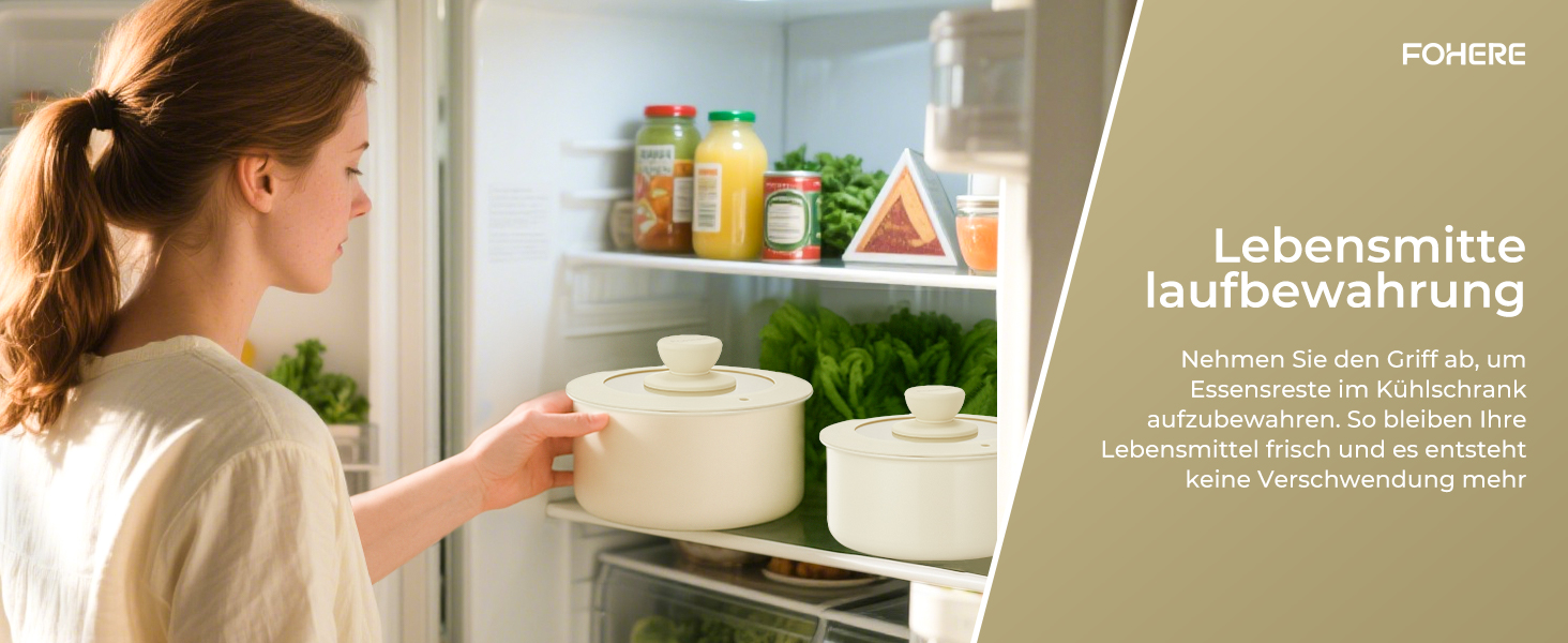 Набір посуду FOHERE 8 предметів: каструлі та сковороди з 2 знімними ручками, сковорода 20/28 см, каструлі 2.6/1.4 л, підходить для всіх плит (індукція), безпечний у духовці та посудомийній машині, бежевий