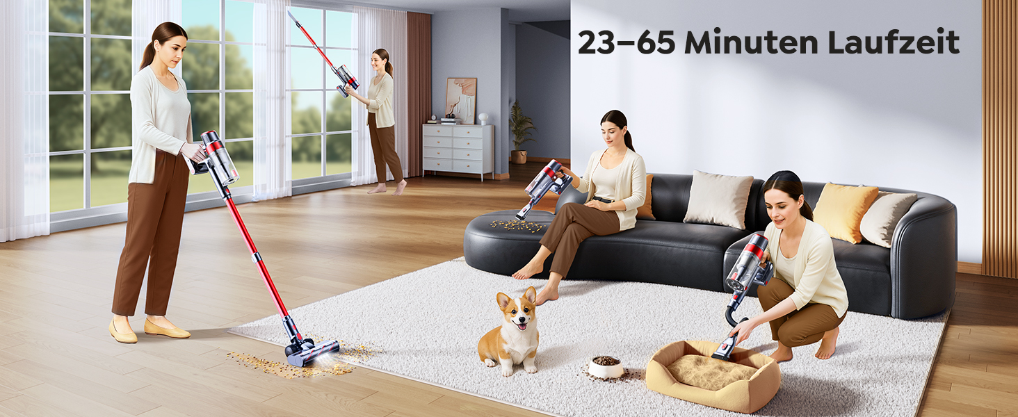 Бездротовий акумуляторний пилосос SunSare 600W з потужністю всмоктування 50000Pa, 65 хвилин роботи, док-станція, автоматичний режим, сенсорний екран, висувний шланг 1м для твердих поверхонь, килимів та шерсті тварин