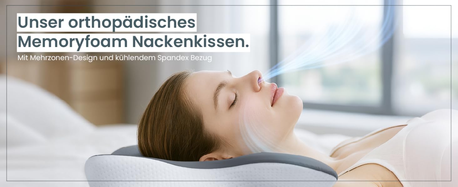 Ортопедична подушка для шиї при болях у шиї з високоякісної піни з пам'яті - Ергономічна подушка для шиї - Подушка для сну на боці, спині та животі - пральний чохол при 40°C Білий (61 x 40 x12, Сірий)