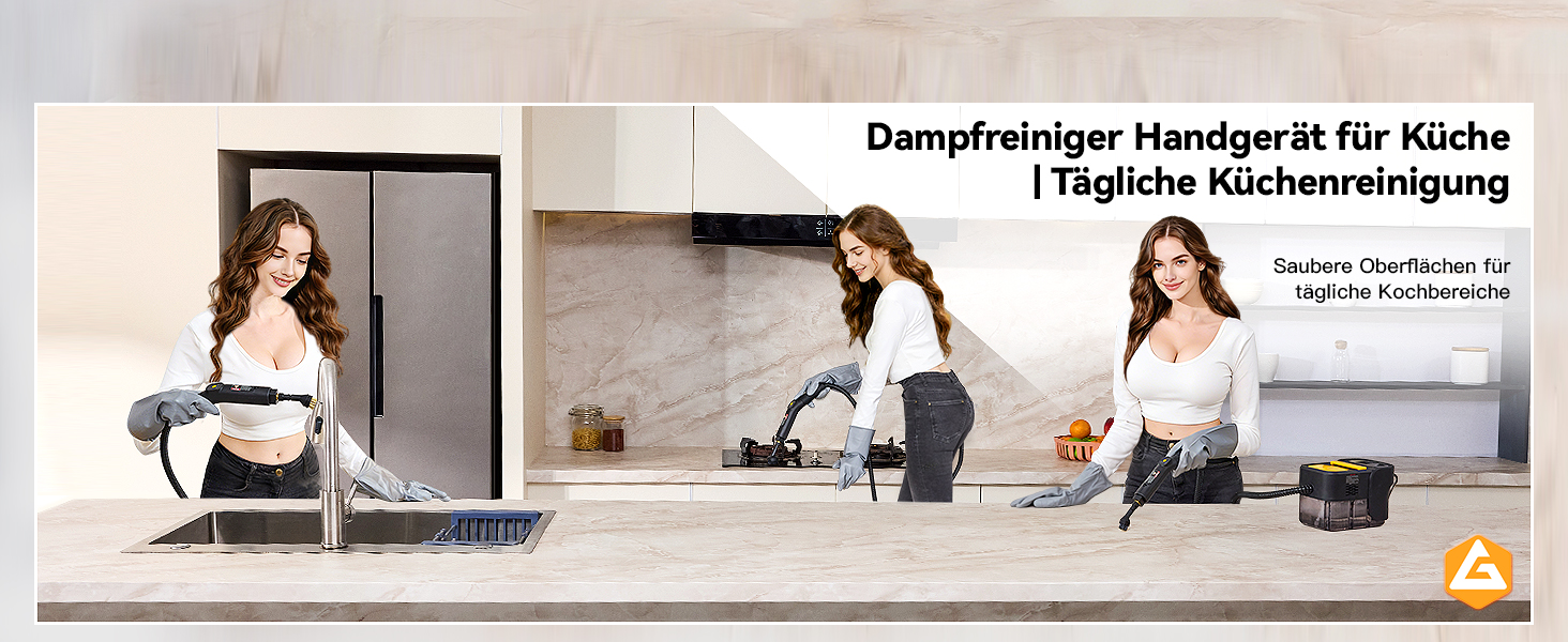 Пароочисник Gautye 3-рівневий регульований руків'я, нагрів за 10 секунд, бак 2L, 18 насадок, для кухні, ванної, підлоги, авто, вікон, чорний