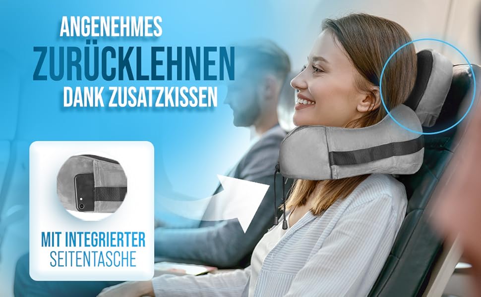 Подушка для подорожей Nackenkissen Flugzeug з піни Memory Foam – для літака, авто, з додатковою підтримкою голови, сіра