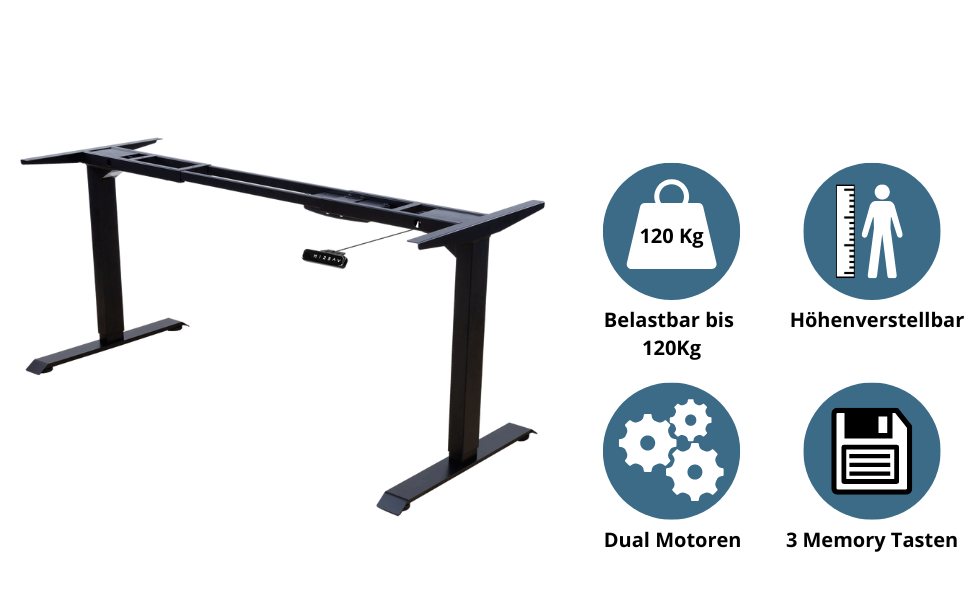 Електричний регульований стіл Albatros Lift S5: металеве шасі, ніжки, підставка | До 120 кг | Для широких стільниць 2м | Білий