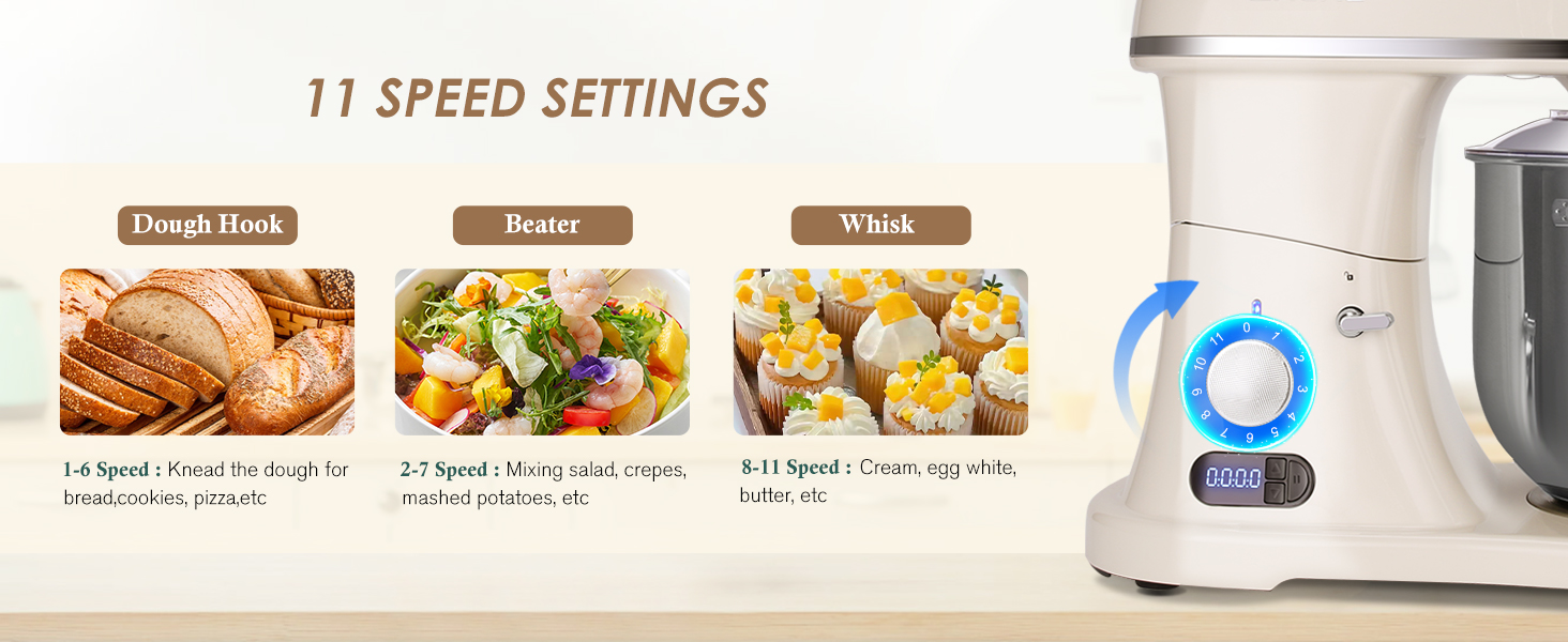 Кухонна машина ZACME Profi з міцним корпусом з алюмінію (1500W), чаша 7л з нержавіючої сталі, LED-дисплей, тиха робота, 3 насадки, захист від бризок, 11 швидкостей