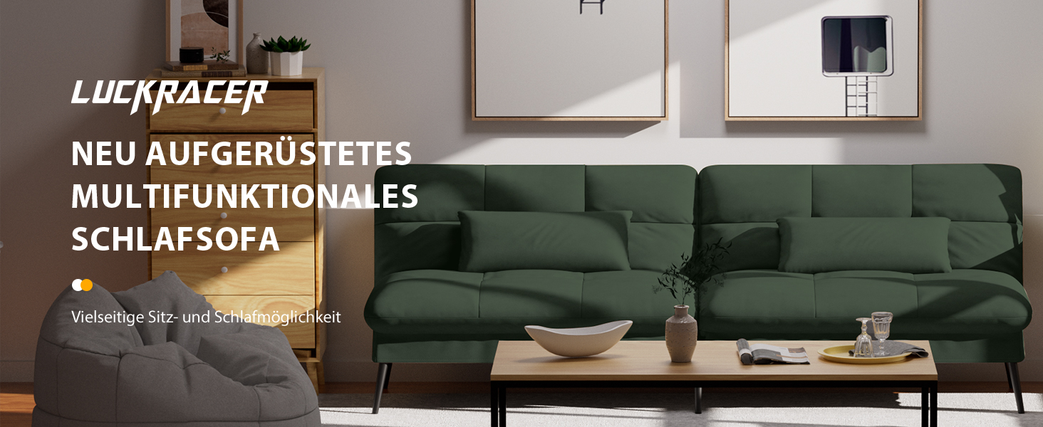 Диван-ліжко LUCKRACER 3-місний з регульованими кутами, тканина, темно-зелений | Диван, розкладний диван, кутовий диван для вітальні