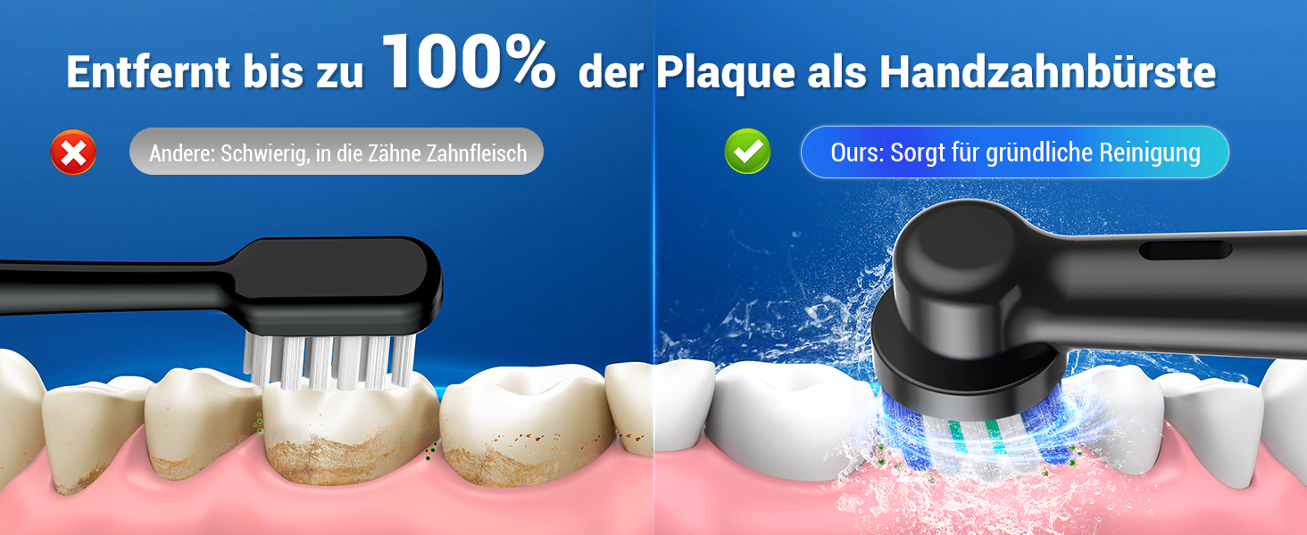 Електрична зубна щітка ротаційного типу для дорослих та дітей з 8 насадок, зарядний станція з кріпленням на стіну, 5 режимів чищення та дорожній футляр, 60 днів роботи від акумулятора, чорний