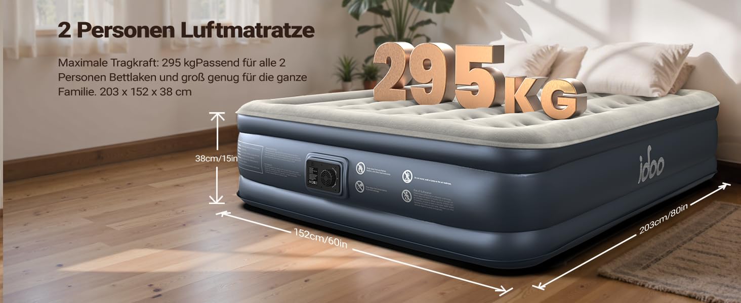 Надувне ліжко iDOO для 2 осіб з електричним насосом, 152x203x38 см, 295 кг, для кемпінгу
