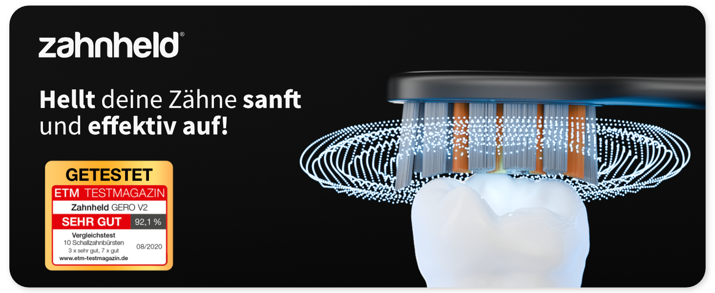 Електрична звукова зубна щітка Zahnheld® Gero G2 з чохлом для подорожей та насадкою | 5 режимів чищення, тривалий час роботи | Білий