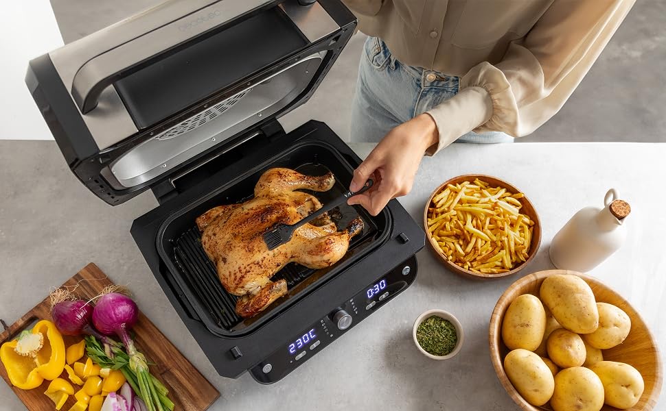 Аерофритюрниця-гриль Cecotec Cecofry FireDome 6000 без олії, 6 л, 2400 Вт, 6 режимів приготування, 4 рівні гриля, з термостатом та аксесуарами
