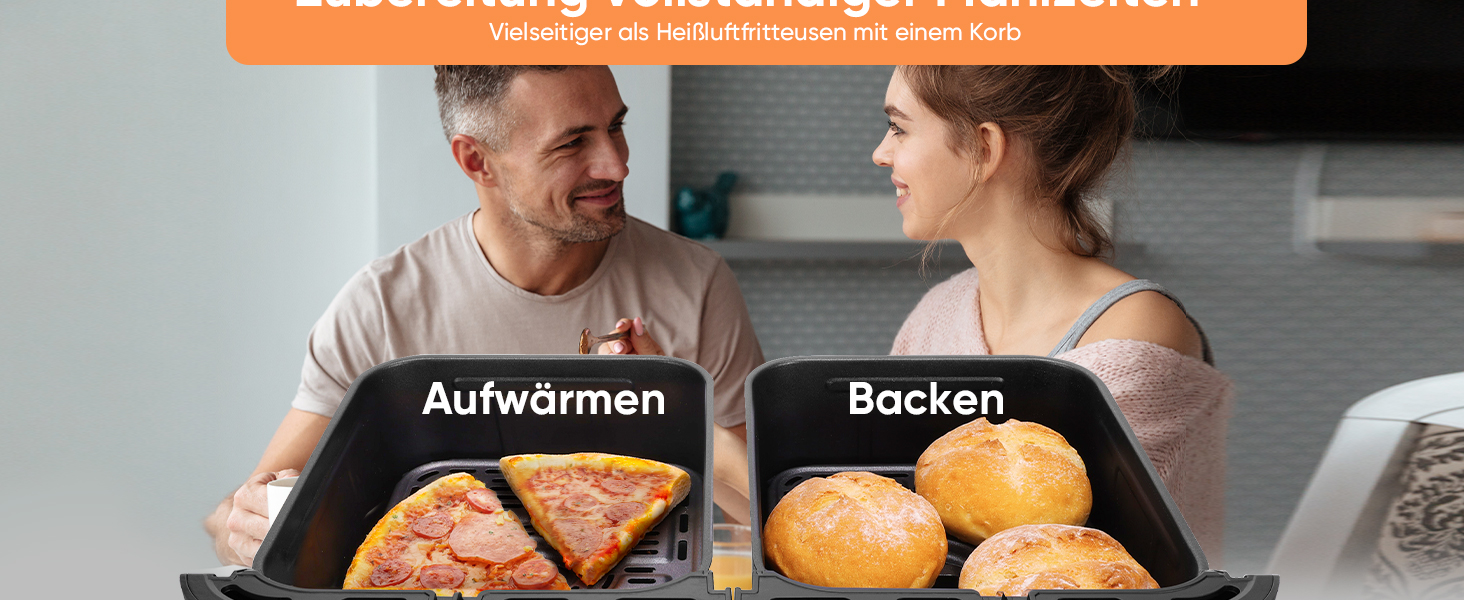 Фритюрниця без олії COSORI з 2 камерами, 8,5л, з вікном, сталевий внутрішній корпус