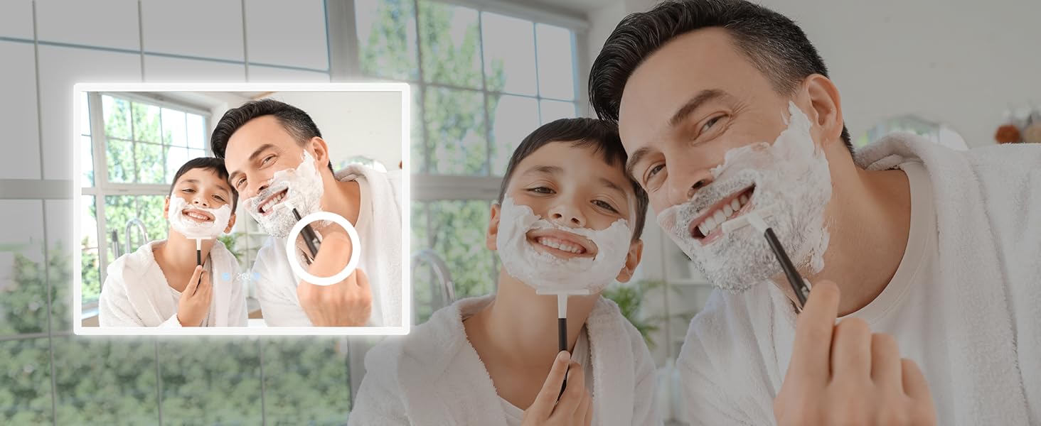 Дзеркало для ванної кімнати SONNI з підсвічуванням 80x60 см, 3 кольори світла, проти запотівання, LED, сенсорне керування, годинник, температура, 3-кратне збільшення