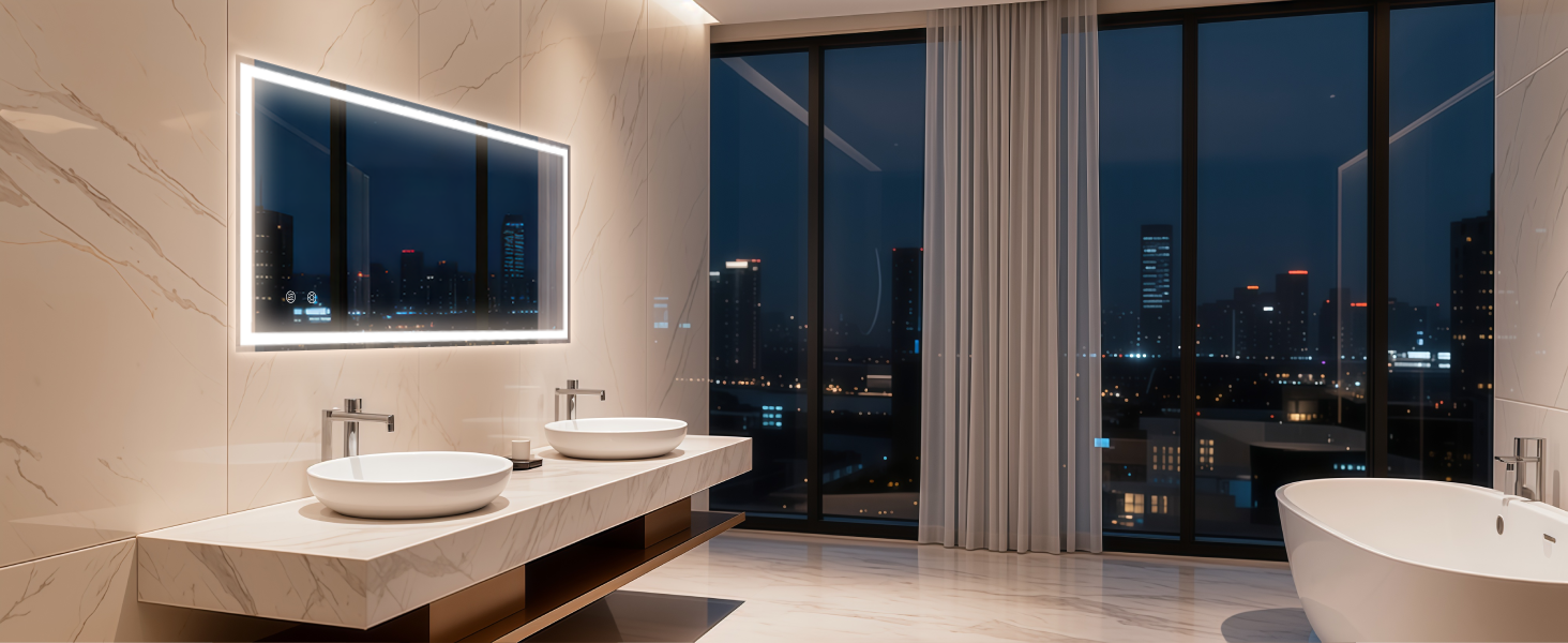 Дзеркало для ванної кімнати Clevich з підсвічуванням 80x60 см, LED, 3 кольори світла, диммування, захисне скло, сенсорне управління, функція пам'яті, антизапар, 120L x 60B см