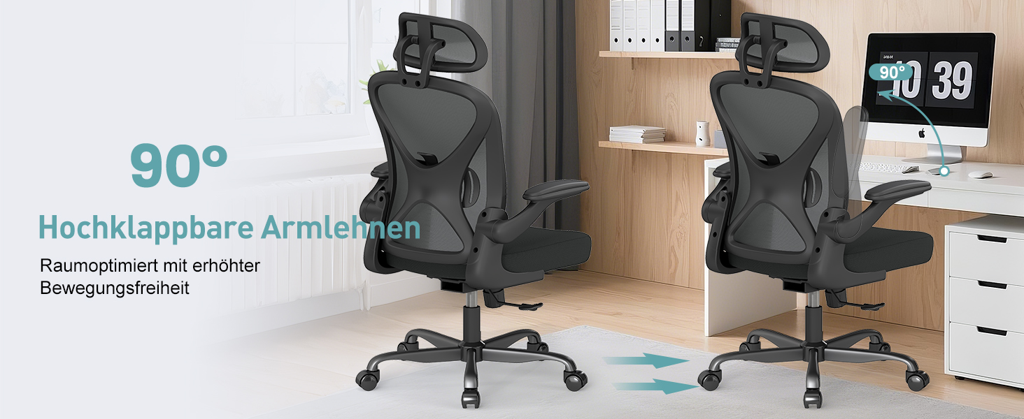 Ергономічне крісло для офісу ZZH, сітчасте крісло з регульованою поперековою підтримкою та підйомними підлокітниками, дихаючий комп'ютерний стілець для дому з обертанням на 360° та регулюванням висоти (Чорний – з підголівником)