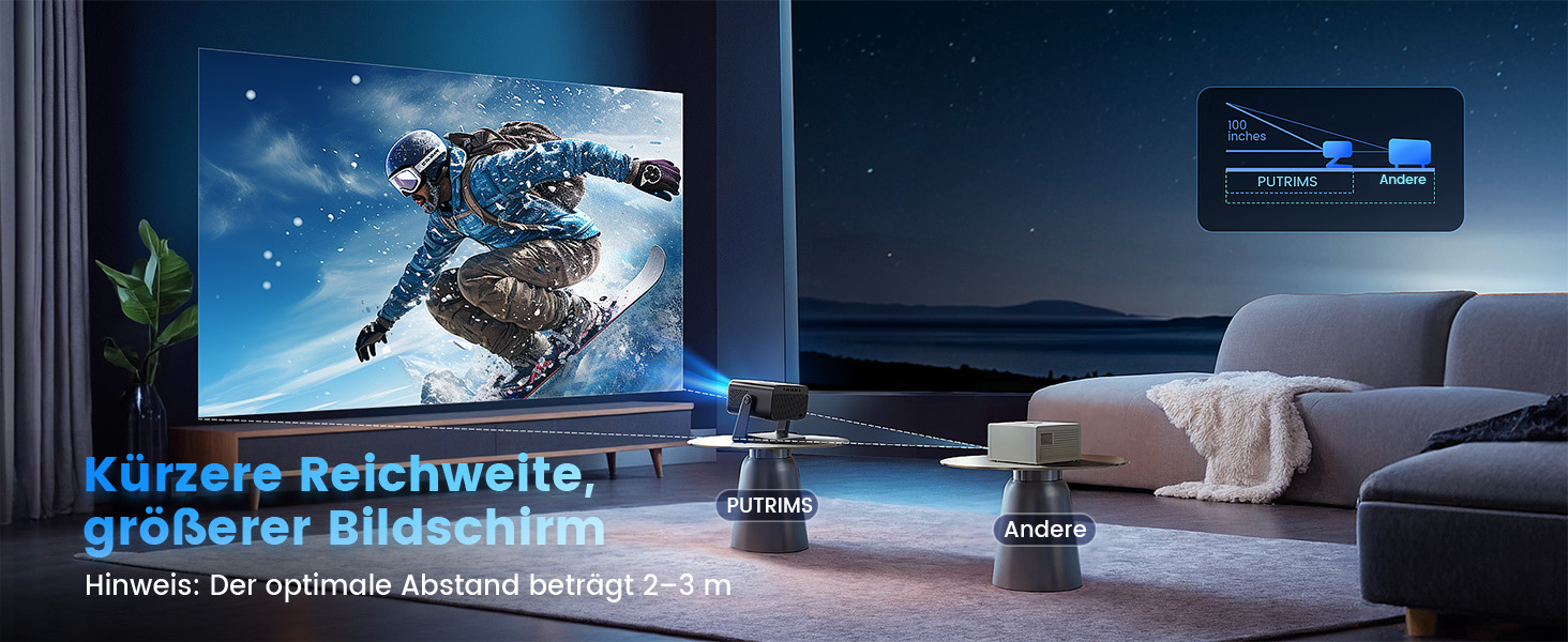 Портативний проєктор Beamer з автофокусом та корекцією трапецеїдальних спотворень, WiFi, Bluetooth, Full HD 1080P, LED, 145°, 50% Zoom, для домашнього кінотеатру та мобільного використання, чорний