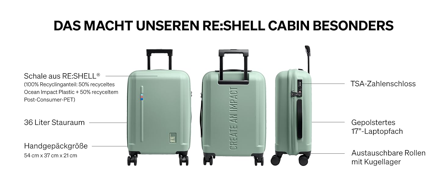 Валіза в салоні GOT BAG REShell 31 л, перероблений полікарбонат, відділення для ноутбука 17', тверда оболонка (риф)