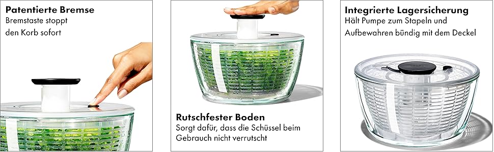 OXO Good Grips Салатниця-швидкосушарка з ситом та кришкою, зелена – для сушіння салату