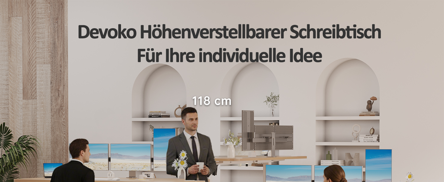 Електричний регульований стіл Devoko 120x60 см: офісний, для комп'ютера, з пам'яттю висоти, стоячий, бежевий