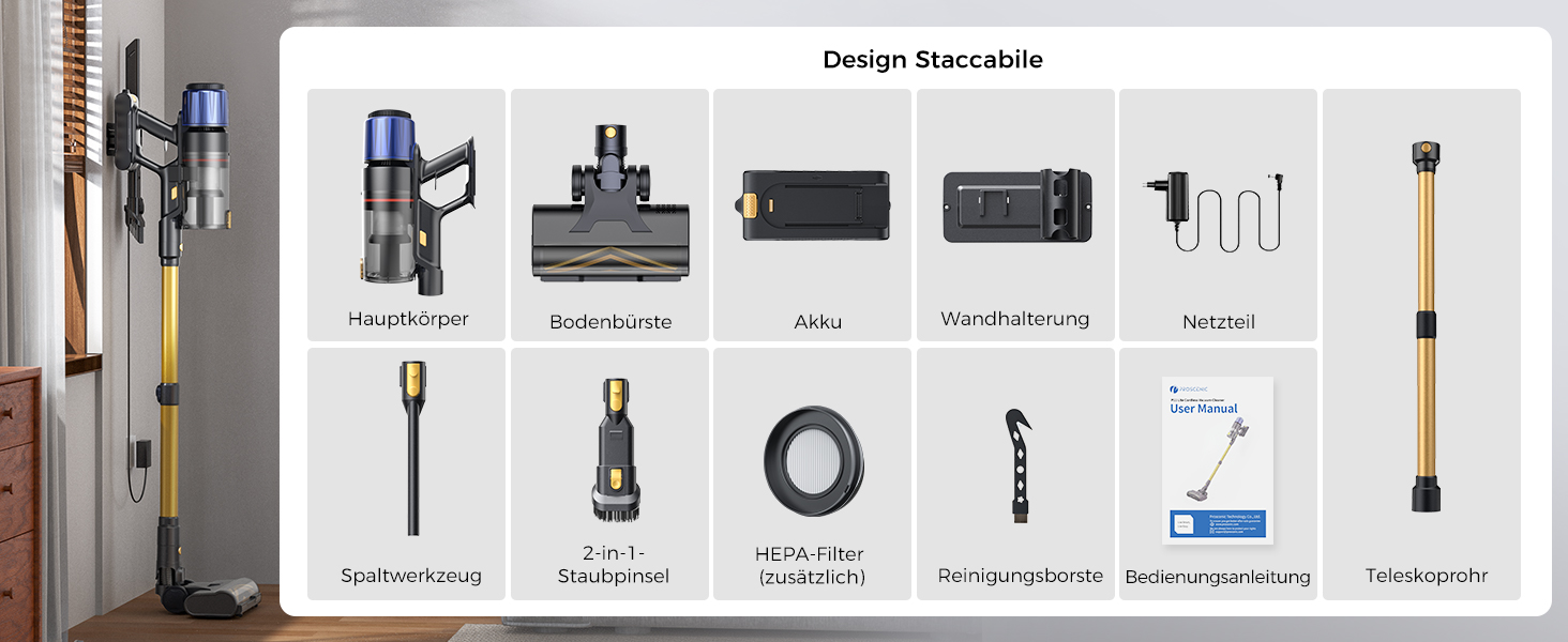 Бездротовий пилосос Proscenic P15: 55KPa, 580W, 70 хв, LED дисплей, антизаплутування, фільтр 6 шарів, для дому та авто