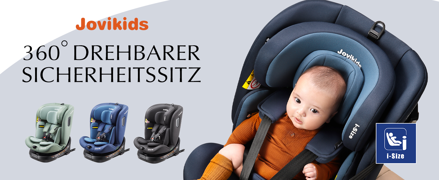 Дитяче автокрісло, що обертається на 360 Jovikids, з ISOFIX і положенням для відпочинку, i-Size (ECE R129) 40-150см (0-36 кг) дитяче автокрісло, звернене проти руху, від народження -12 років (синє)