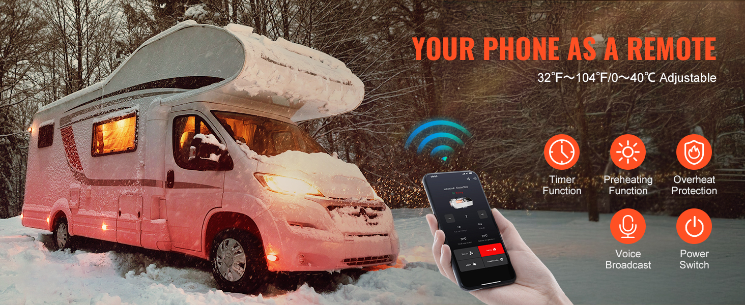 Автономний дизельний обігрівач повітря VEVOR 8 кВт 12В/24В з Bluetooth, пультом керування та CO-датчиком, портативна дизельна пічка для автомобілів та приміщень, білий