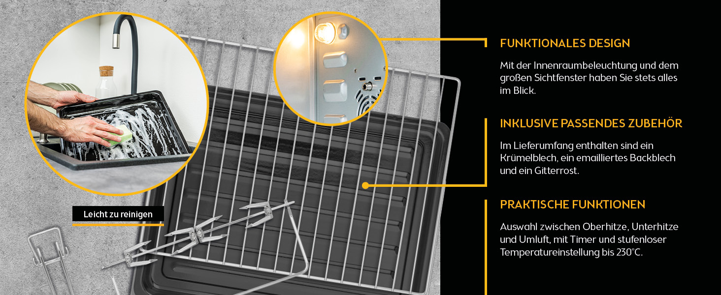 Міні-піч TZS First Austria 60L 2000W з регулюванням температури до 230°C, 6 режимів, таймер на 60 хв, 4 рівні встановлення, дека, решітка-гриль та вертулка