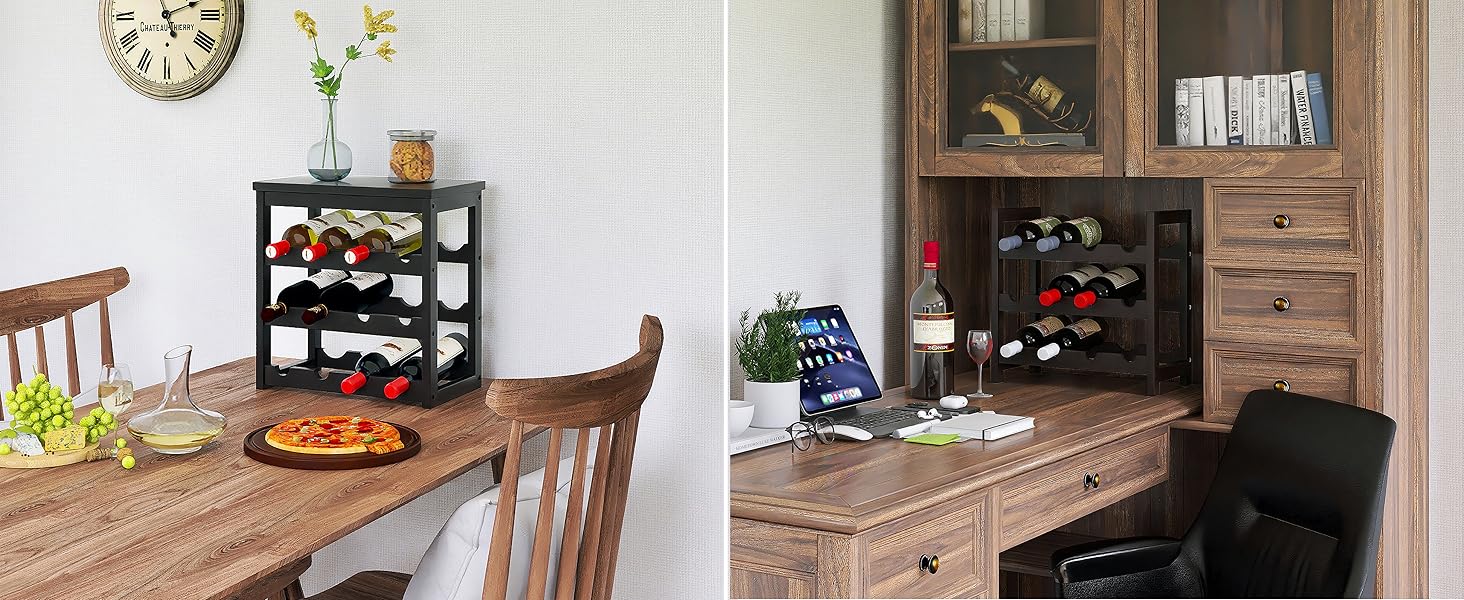 Стильна підставка для вина з бамбука на 24 пляшки, 6-ярусна, чорного кольору