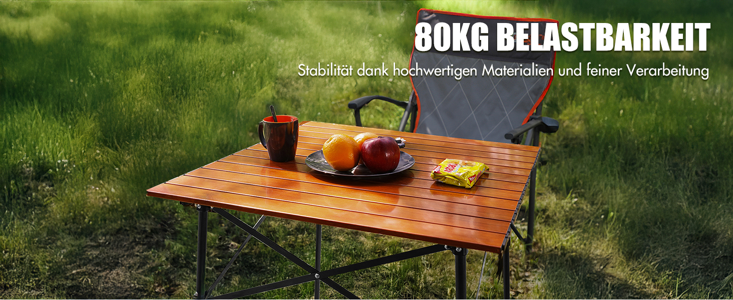 Складаний кемпінговий стіл PORTAL з алюмінієвою стільницею, навантаження до 80 кг, з сумкою-чохлом для пікніка, гриля, саду та балкона, коричневий