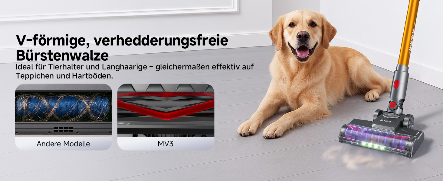 Бездротовий акумуляторний пилосос MONSGA з великою потужністю 45000Pa, до 50 хвилин роботи, дисплеєм, антизаплутана насадка, самостійна парковка, настінна зарядка, 8-шарова фільтрація, безщітковий двигун, для твердих поверхонь, килимів, шерсті тварин та авто.