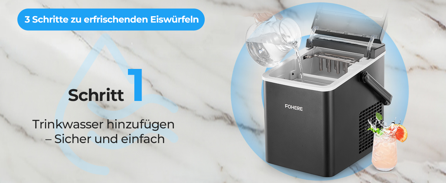 Льодогенератор Fohere портативний з ручкою, 14 кг/24 год, кулі 9 шт за 5 хв, 2 розміри, самоочищення, для дому, кухні, офісу, кемпінгу, вечірок