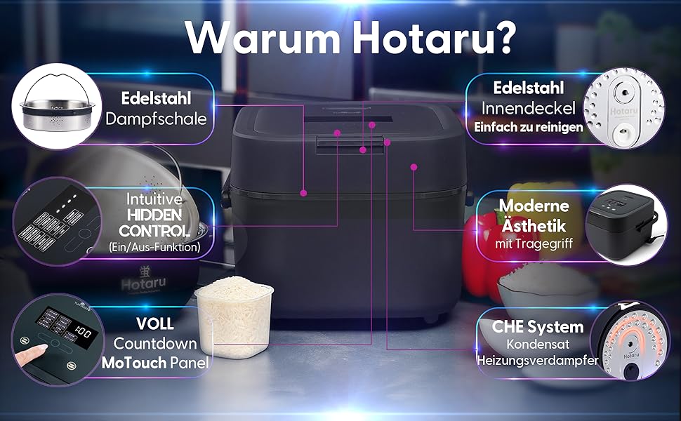 Рисварочний годинник Yum Asia Hotaru з індукційним нагрівом UMAI (IH) та керамічною чашею (3 чашки, 0,54 літра), 7 функцій приготування рису, 5 функцій мультиварки, LED-дисплей, 220-240V EU-штекер (Шиферно-сірий)