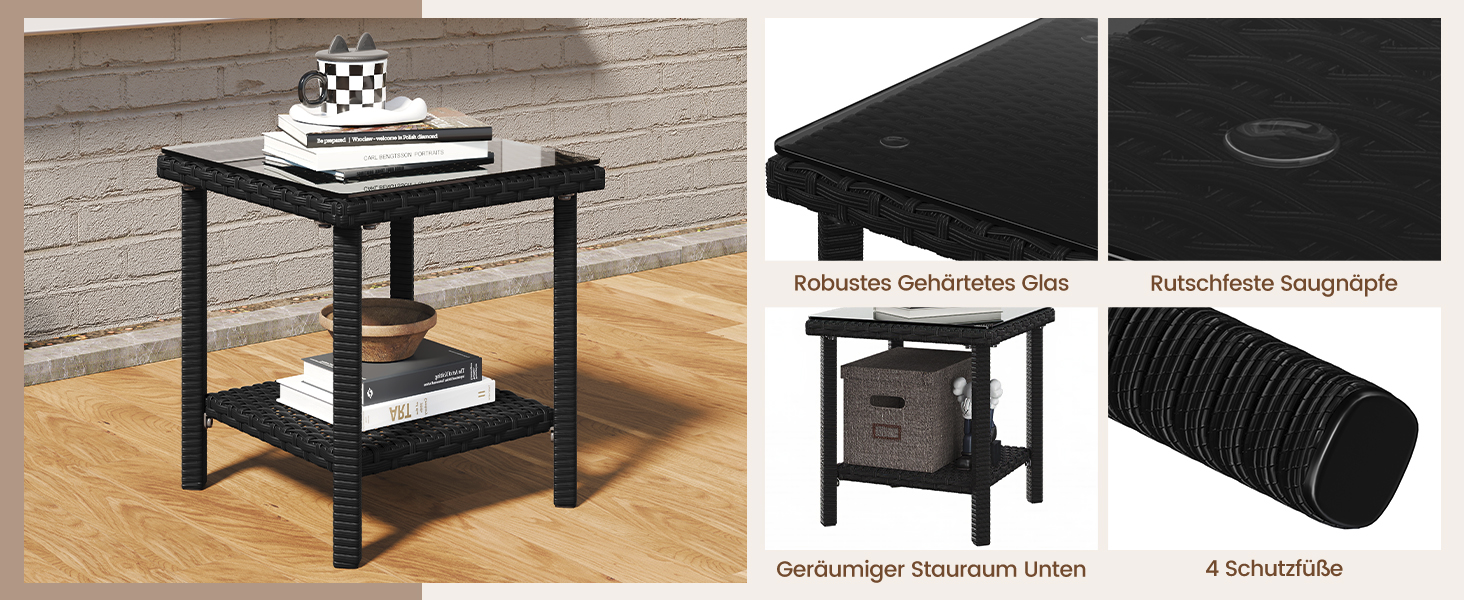 Садовий набір меблів Yaheetech 5 предметів: 2 крісла, 2 пуфи, столик для балкона та тераси (чорний та сірий)