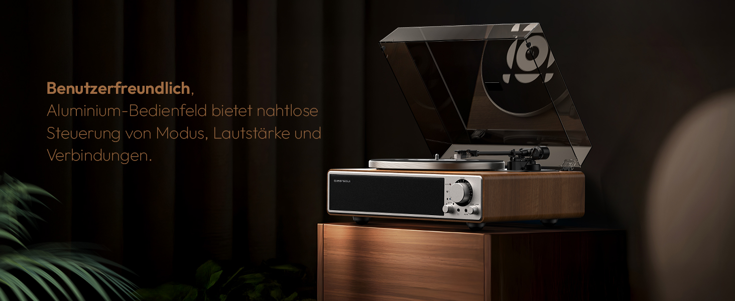ONE-Q Hi-Fi вініловий програвач з Bluetooth 5.4, вбудованими динаміками, фонокоректором, магнітною голкою AT-3600L, 33/45 об/хв, два режими швидкості