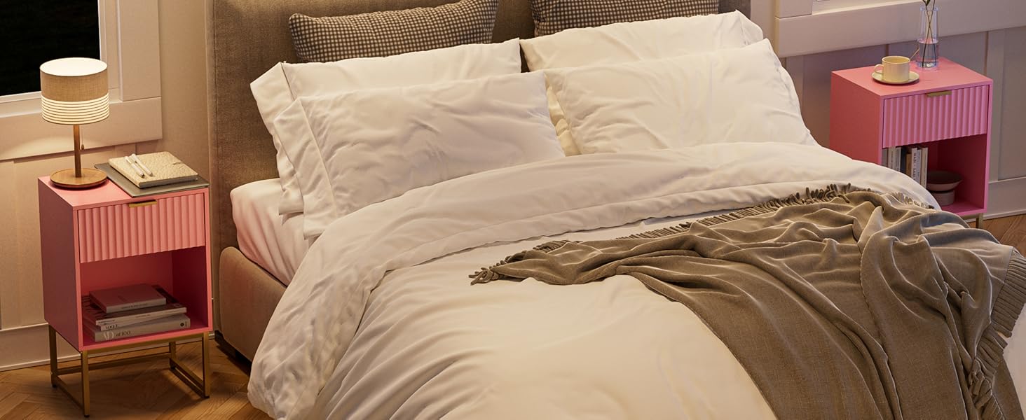 Приліжкова тумбочка з відкритим відсіком, журнальний столик для вітальні та спальні (горіх), 40 x 30 x 60 см, рожеве фетрове покриття