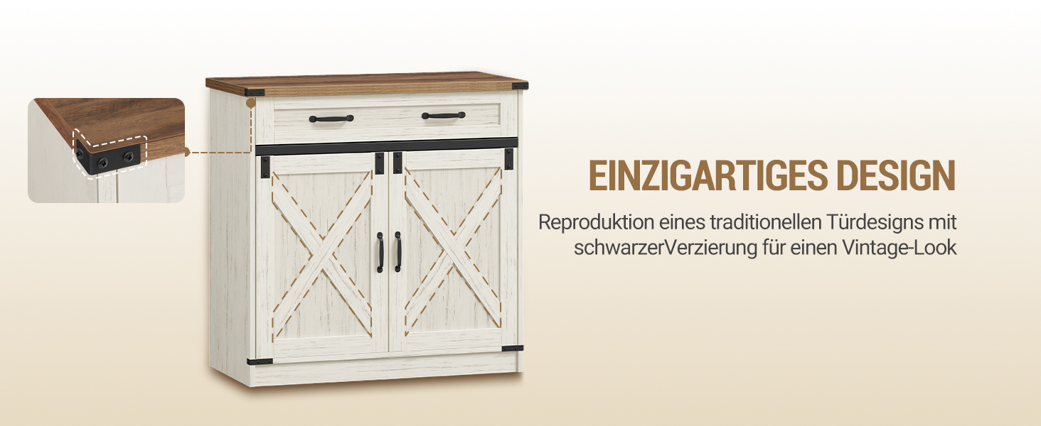 Кухонна шафка Hzuaneri з шухлядою, шафа для зберігання з 2 дверцятами, регульовані полиці, стиль кантрі, для кухні/вітальні, вінтажний коричнево-білий SC94814X (40x80x80 см)