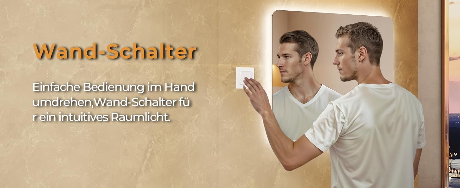 Дзеркало для ванної кімнати LOMIKEN з підсвічуванням, 60 x 50 x 3,5 см, LED, 6400K, холодний білий, енергозбереження, вертикальне/горизонтальне кріплення