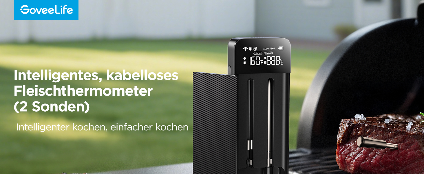 Бездротовий термометр для м'яса GoveeLife Bluetooth/Wi-Fi для гриля, духовки та BBQ, водонепроникний IP68, висока точність ±1.8℉