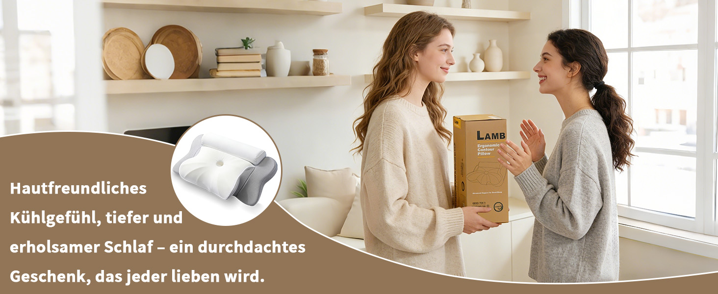 Подушка ортопедична з піною Memory Foam для сну на боці LAMB, 60x32 см, сіра - підтримка шиї та голови при болях у шиї