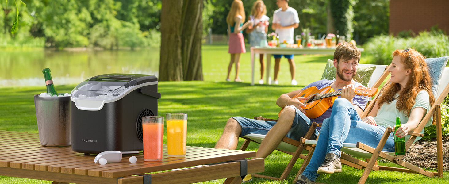 Crownful Машина для льоду портативна (Чорна) - Швидке виробництво льоду для дому та офісу
