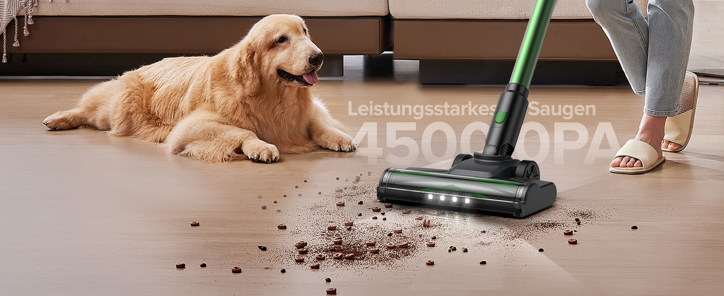 Бездротовий пилосос Vexilar Akku: 60 хв роботи, 45 kPa, 550 W, безщітковий мотор, LED дисплей, 6-в-1, тихий, для дому/авто, тверді підлоги, килими, шерсть тварин, зелений