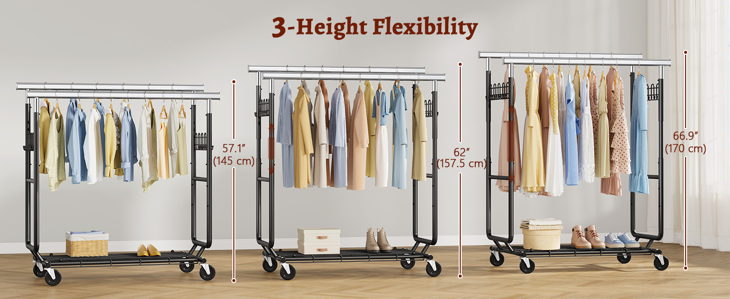 Стійка для одягу на колесах FAVOOOSTY, металева, мобільна, до 200 кг, чорна, 2 стійки