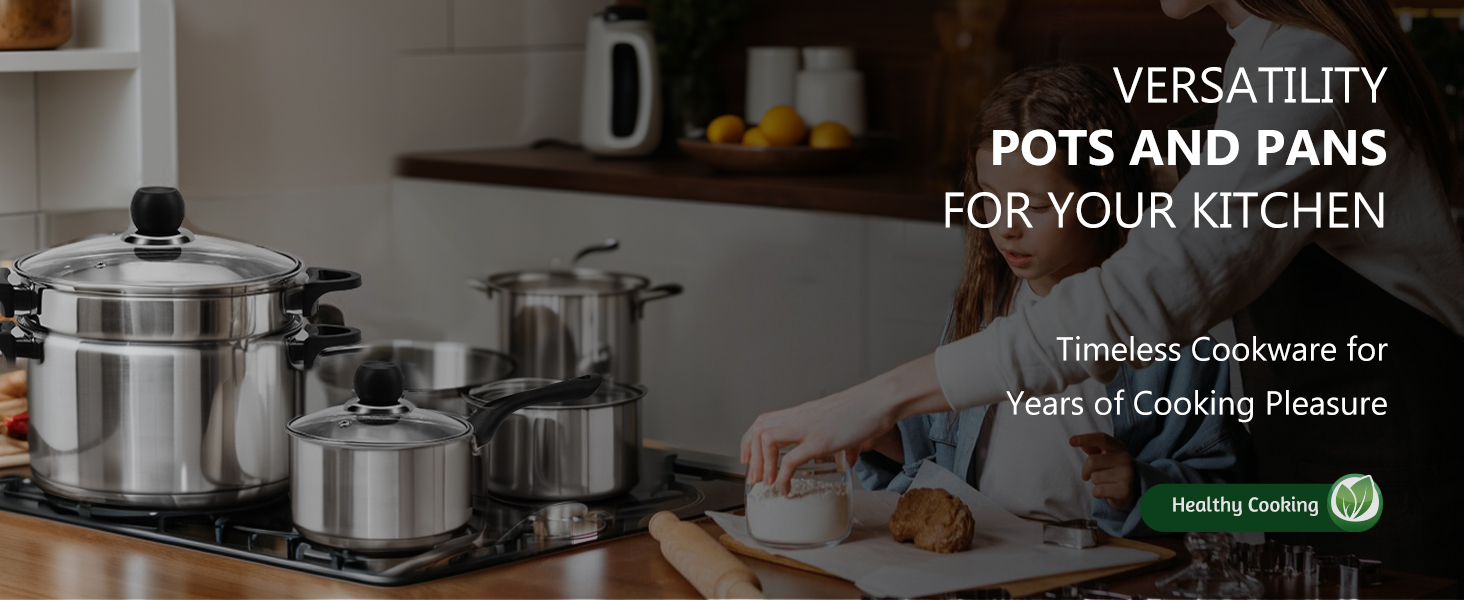 Набір каструль 6 шт. з нержавіючої сталі для індукційних плит, Cookware Set, з кришкою та захистом від опіків, сумісний з усіма типами плит, не має покриття, придатний для миття в посудомийній машині