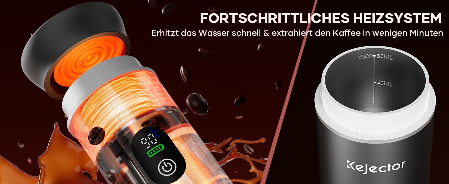 Портативна кавомашина Espresso Kejector з акумулятором: для дому, в подорожах, в авто. 3-в-1: кава, еспресо, капсули. Digital display, металевий сірий.