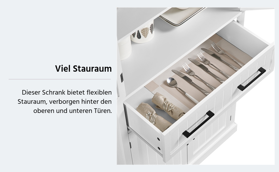 Шафа для зберігання Yaheetech 183,5 см, кухонна шафа з регульованими полицями та 2 шухлядами, багатоцільова шафа для дому, буфет для їдальні, велика, біла