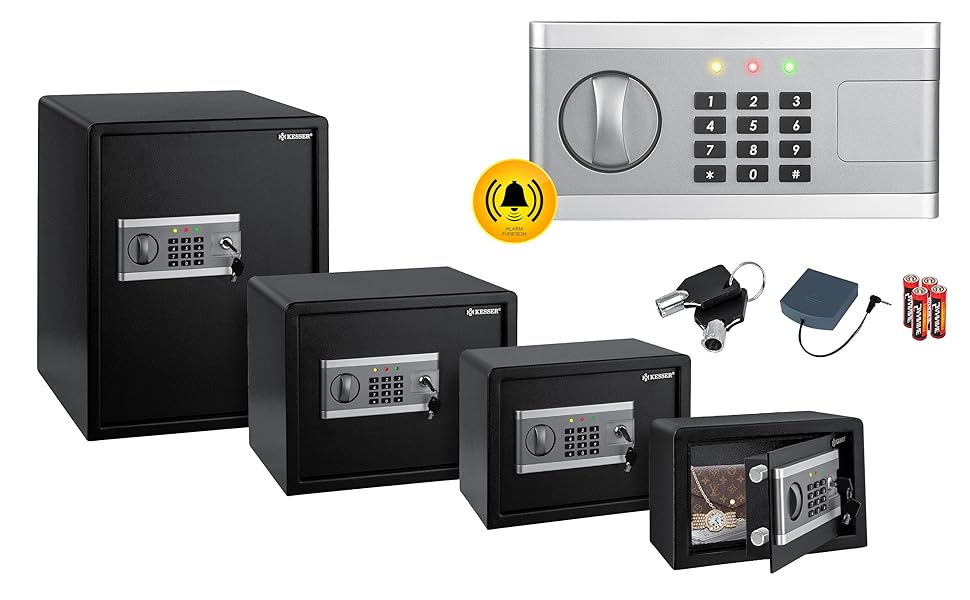 Електронний сейф KESSER® | 38x30x30 см | Вбудована батарея | Сейф з цифровим замком | 3-х рівнева замикаюча система | Настінний/підлоговий сейф | Сейф для дому | Внутрішнє освітлення | Чорний |