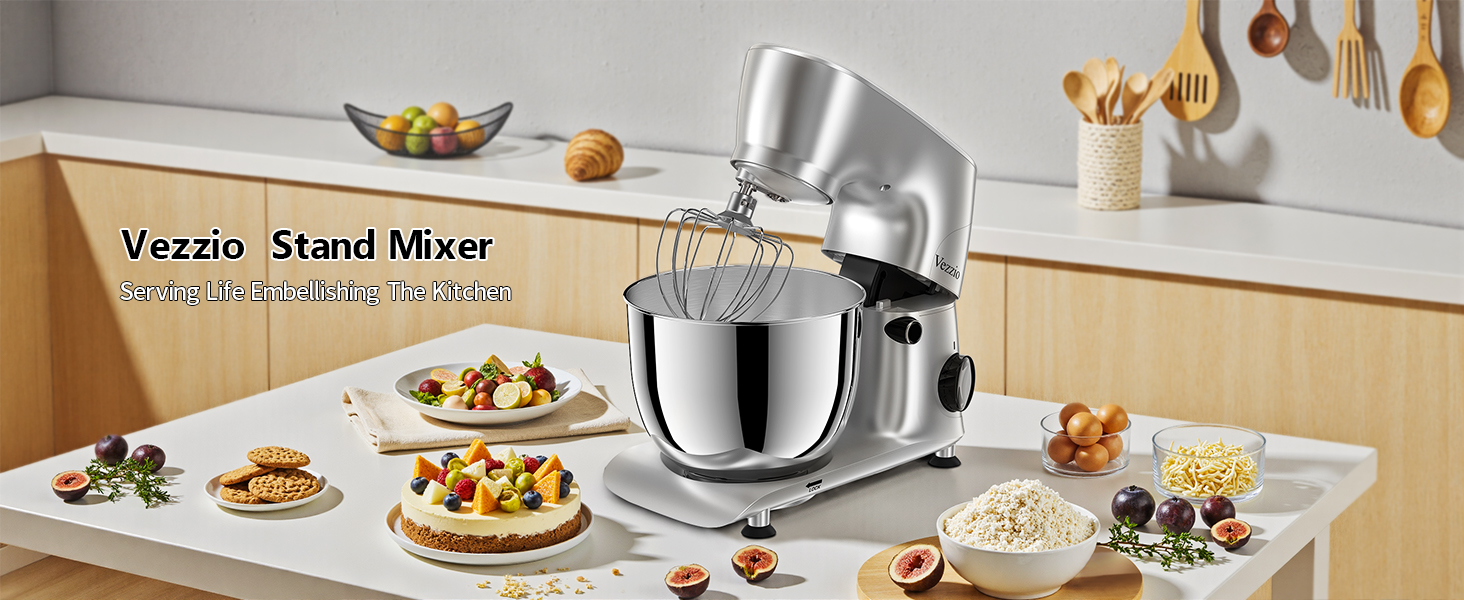 Кухонна машина Vezzio для випічки з планетарним міксером, 5.5л, 1500W, з набором насадок (крюк, вінчик, захист від бризок)