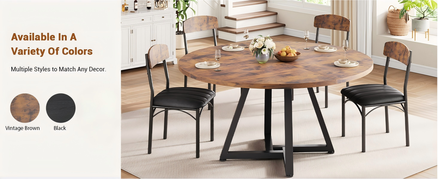 Круглий обідній стіл на 4 особи, кухонний стіл зі стабільним металевим каркасом, компактний стіл для їдальні в індустріальному стилі (Чорний, 120x120x76 см)