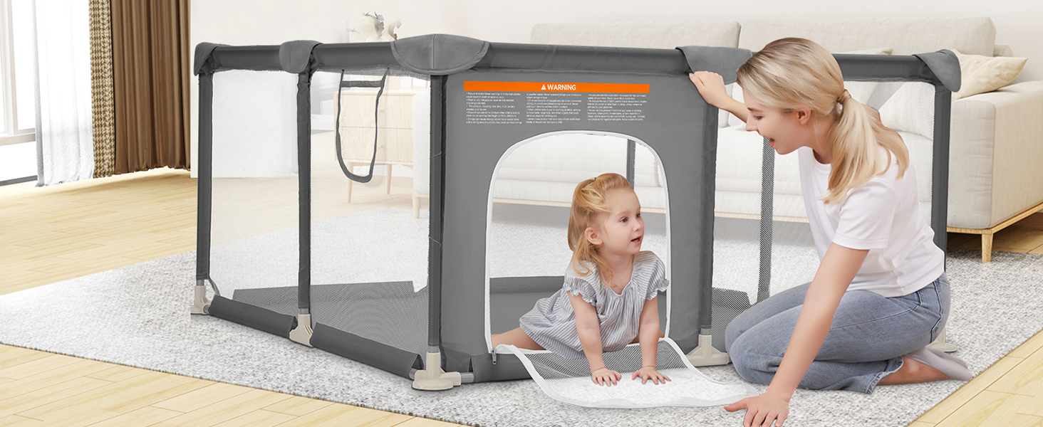 Дитячий манеж Dripex 124x124 см, сірий, з дихаючим мережем, Oxford 210D, для гри та безпеки