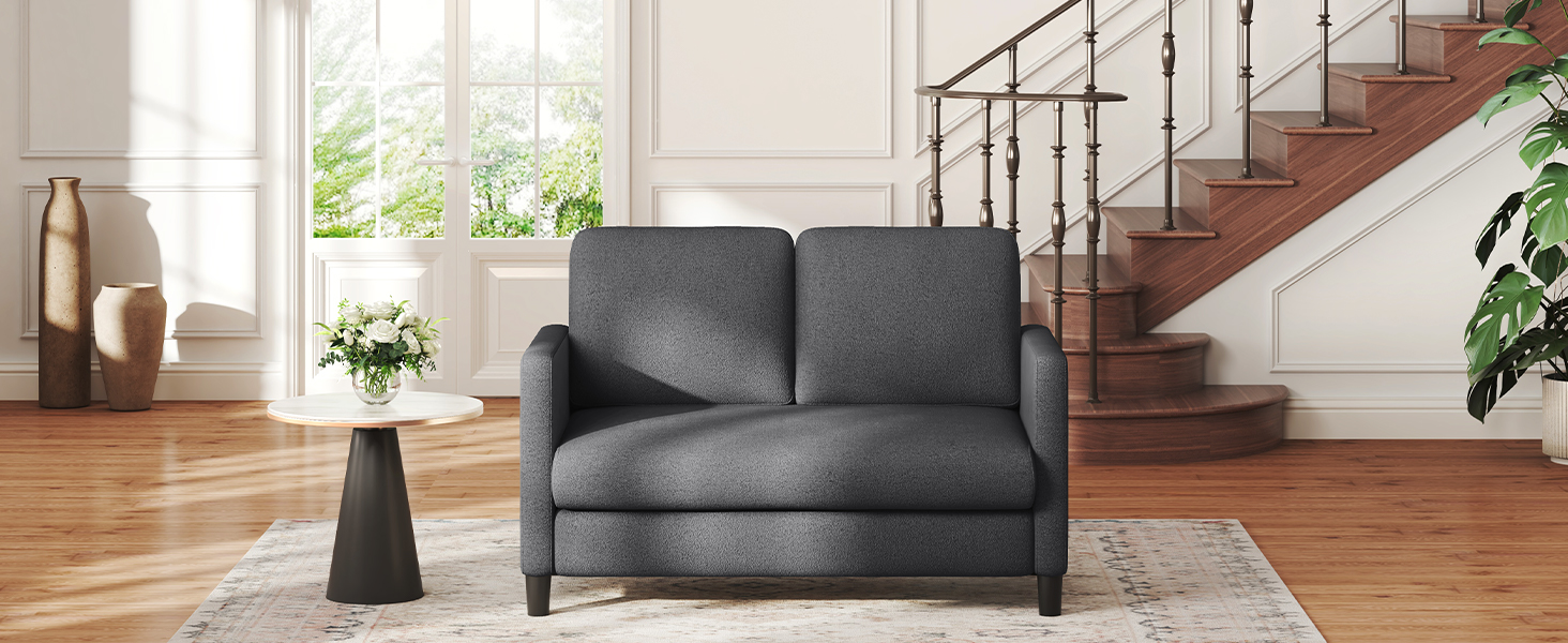 Двомісний диванчик для підліткової кімнати, компактний диван з масиву дерева, сірий колір, 130 см