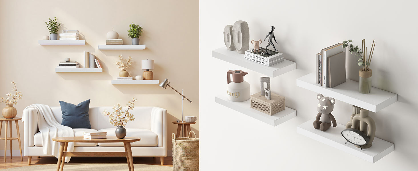 Набір настінних полиць 4 шт. білі, MDF, 40x14x3 см - для книг, декору, настінні стелажі