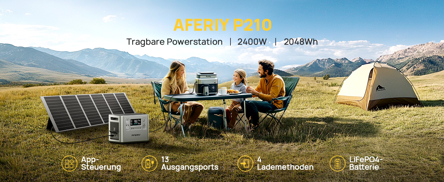 Портативна електростанція AFERIY 3840Wh з LiFePO4 акумулятором, USV, 3 виходи 3x230V AC (7200W пікова потужність), 2200W швидка зарядка, для кемпінгу та подорожей